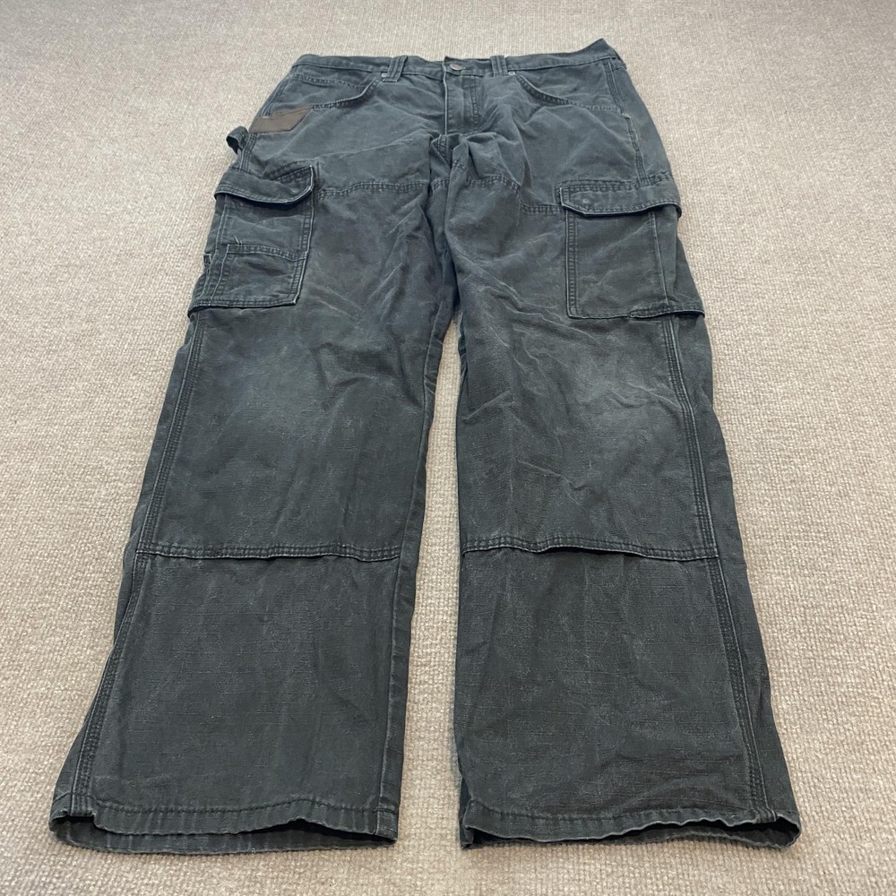 Wrangler Riggs Workwear Pants Mens 34x32 Faded Black Cargo Double Knee Grunge